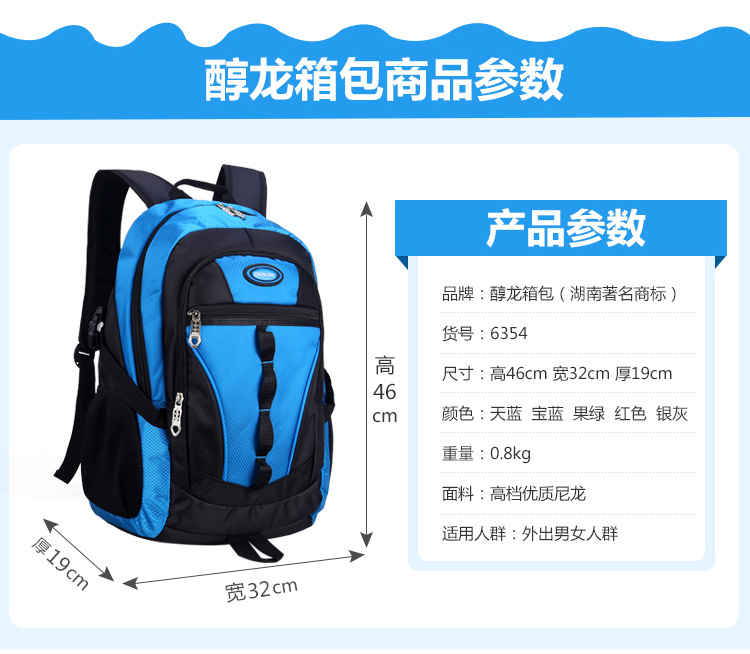 醇龙尼龙运动双肩背包 大容量双肩旅行背包 外出旅行休闲双肩背包醇龙箱包--专业生产箱包18年